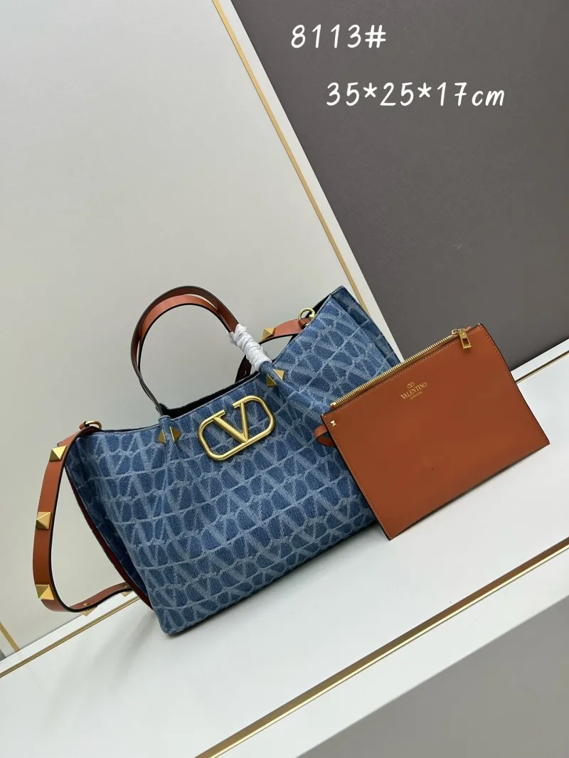 Valentino 8113 Blue Denim Tote Bag with Pouch