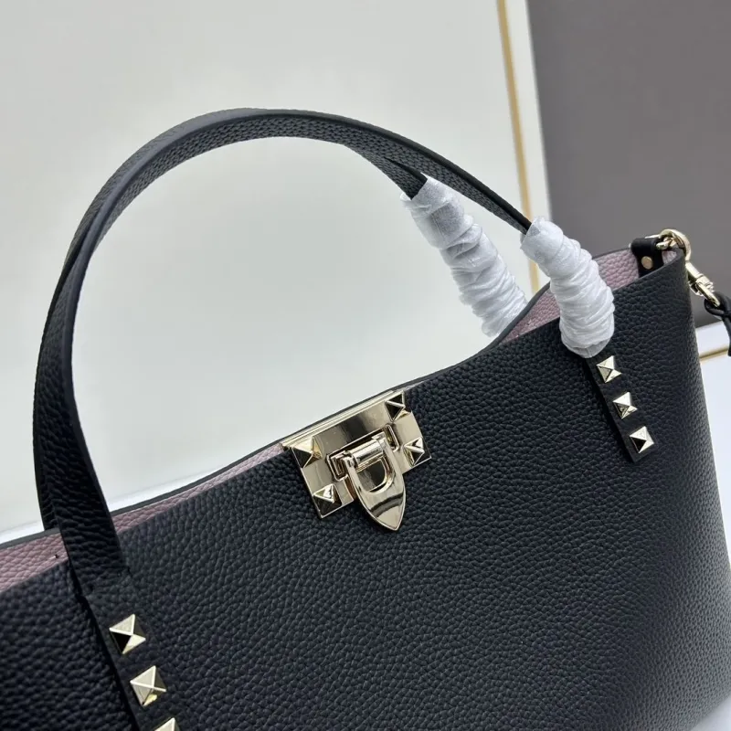 Valentino Black Studded Tote Handbag with Pouch 20243 - Image 4