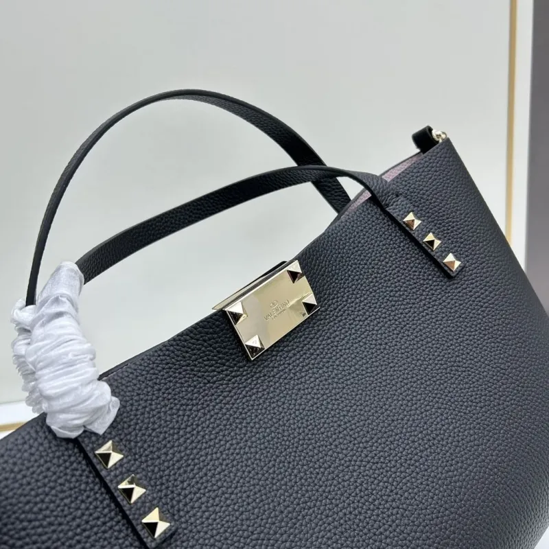 Valentino Black Studded Tote Handbag with Pouch 20243 - Image 6