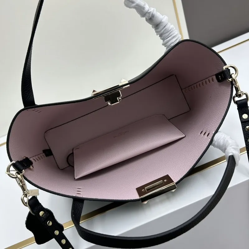 Valentino Black Studded Tote Handbag with Pouch 20243 - Image 7
