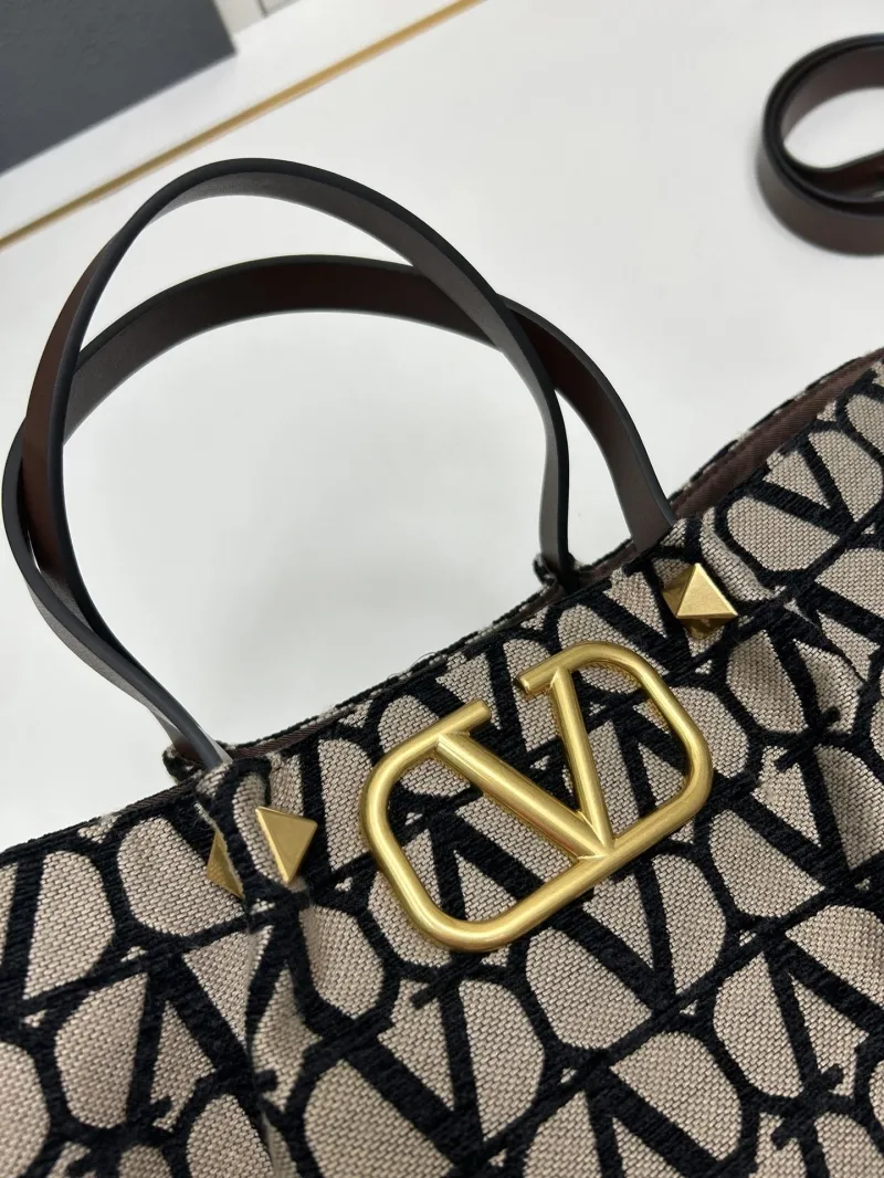 Valentino Beige Black Large Monogram Tote Bag with Pouch - Image 4