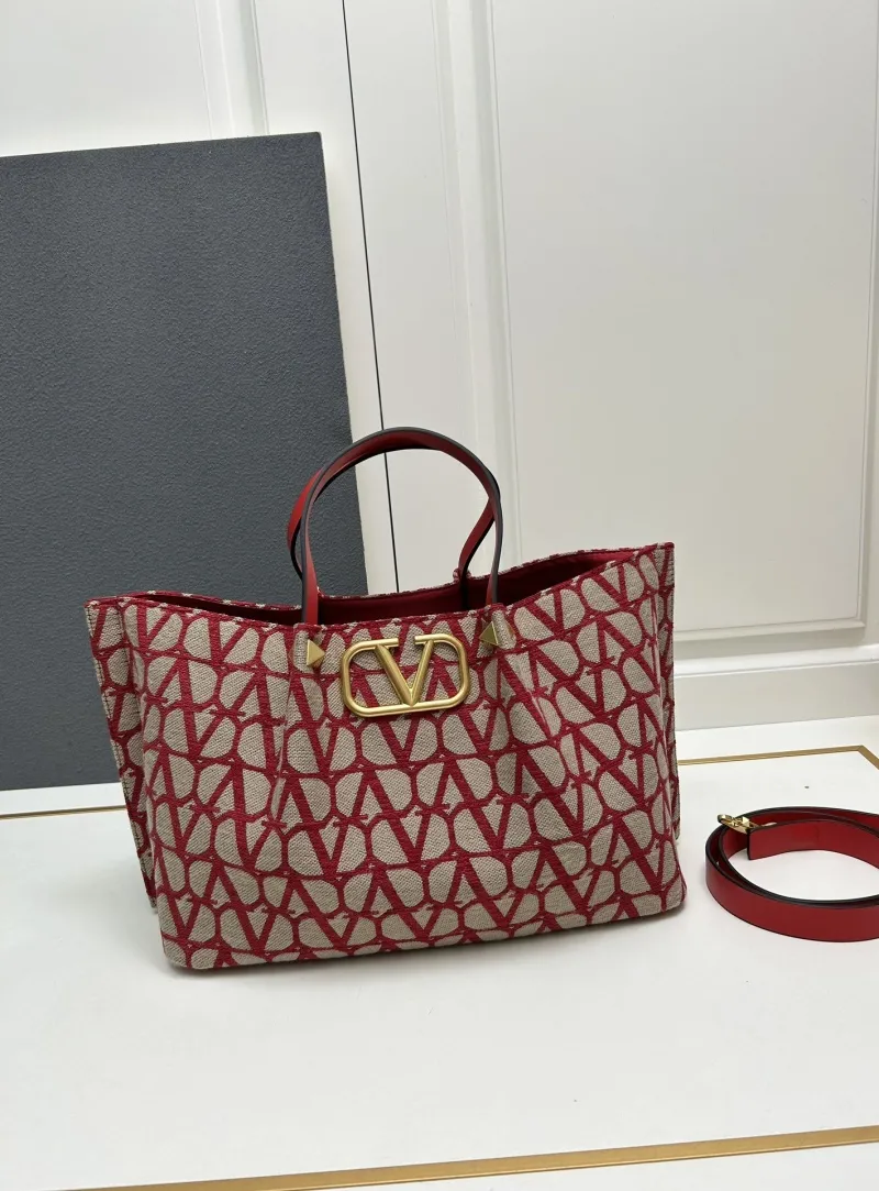 Valentino Large Red Monogram Tote Bag - Image 3
