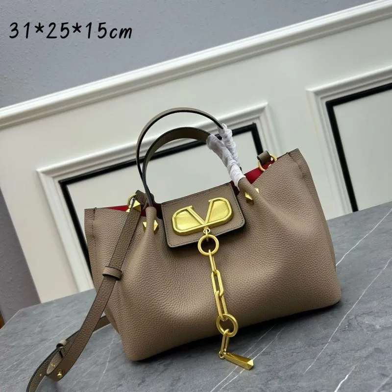 Valentino Taupe Leather Tote Bag 124 31x25x15cm