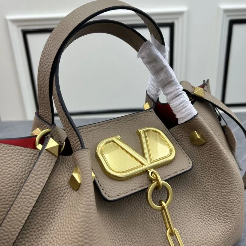 Valentino Taupe Leather Tote Bag 124 31x25x15cm - Image 4