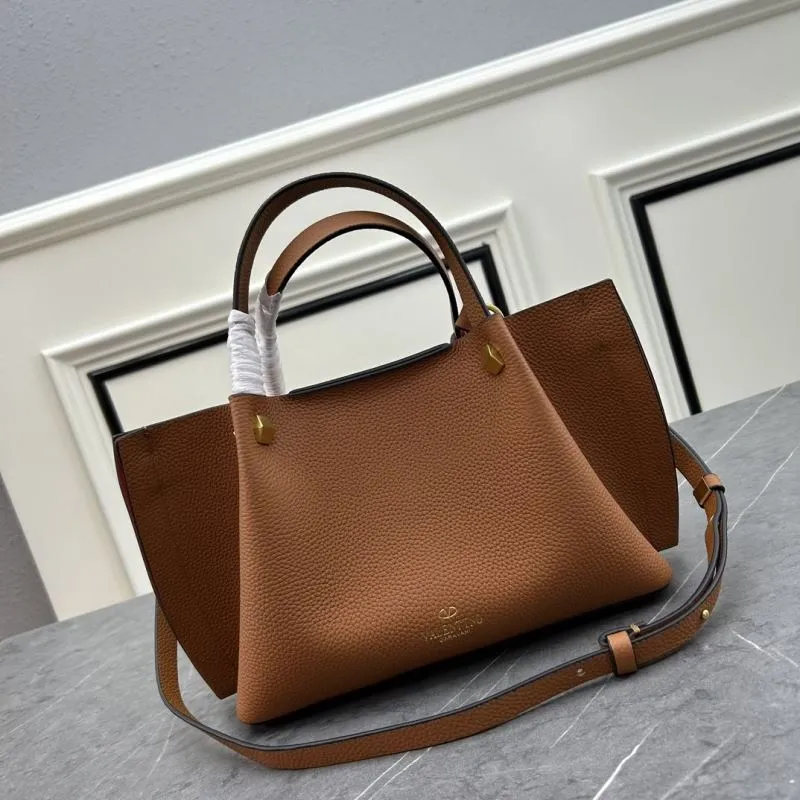 Valentino Brown Leather Tote Handbag - Image 3