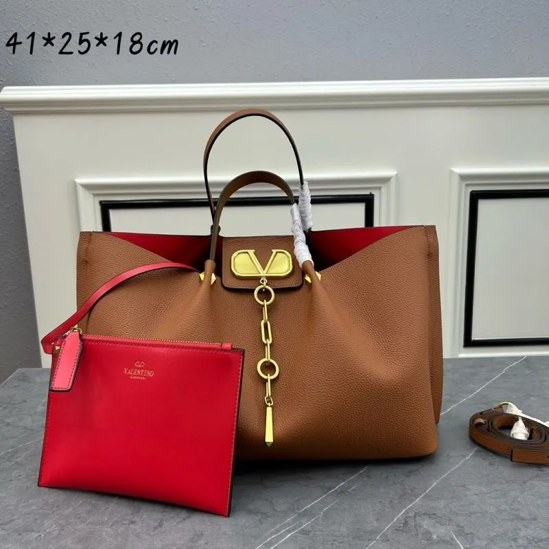Valentino Brown Leather Tote Bag with Small Pouch