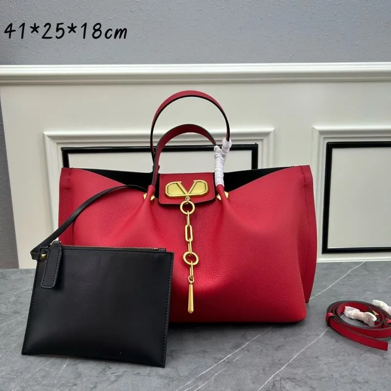 Valentino Red Leather Tote Bag with Pouch