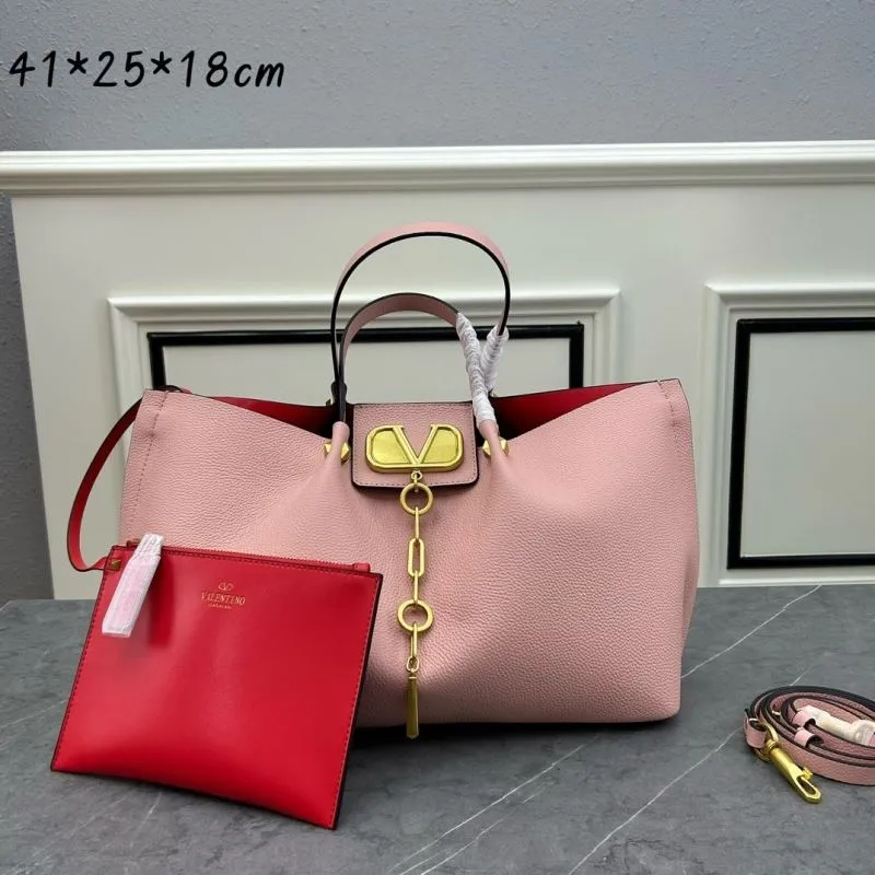 Valentino Pink Leather Tote Bag with Pouch