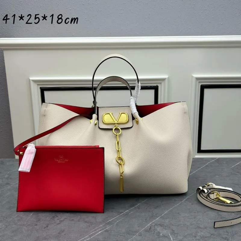 Valentino Cream Leather Tote Bag with Small Pouch