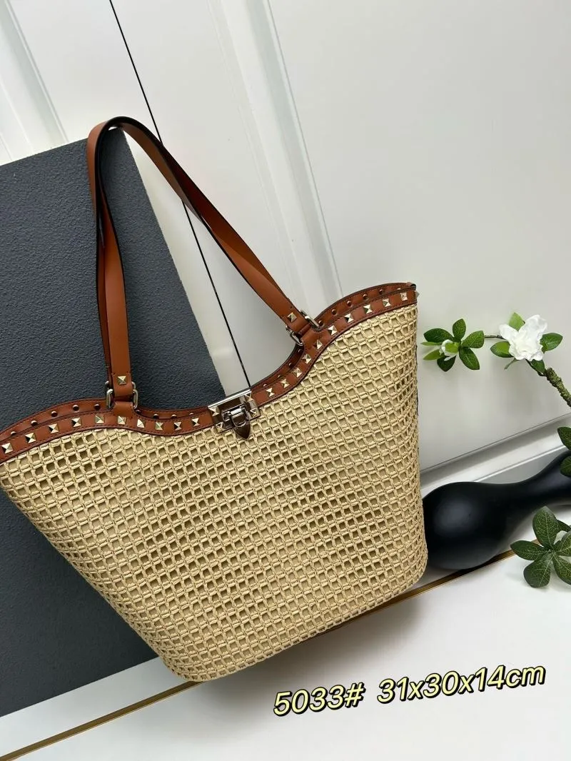 Valentino 5033 Beige Woven Tote Bag