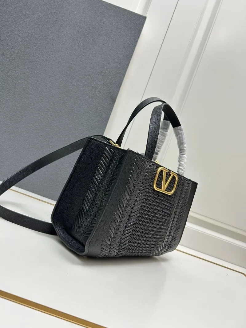 Valentino Black Small Woven Leather Tote Bag 9876 - Image 4
