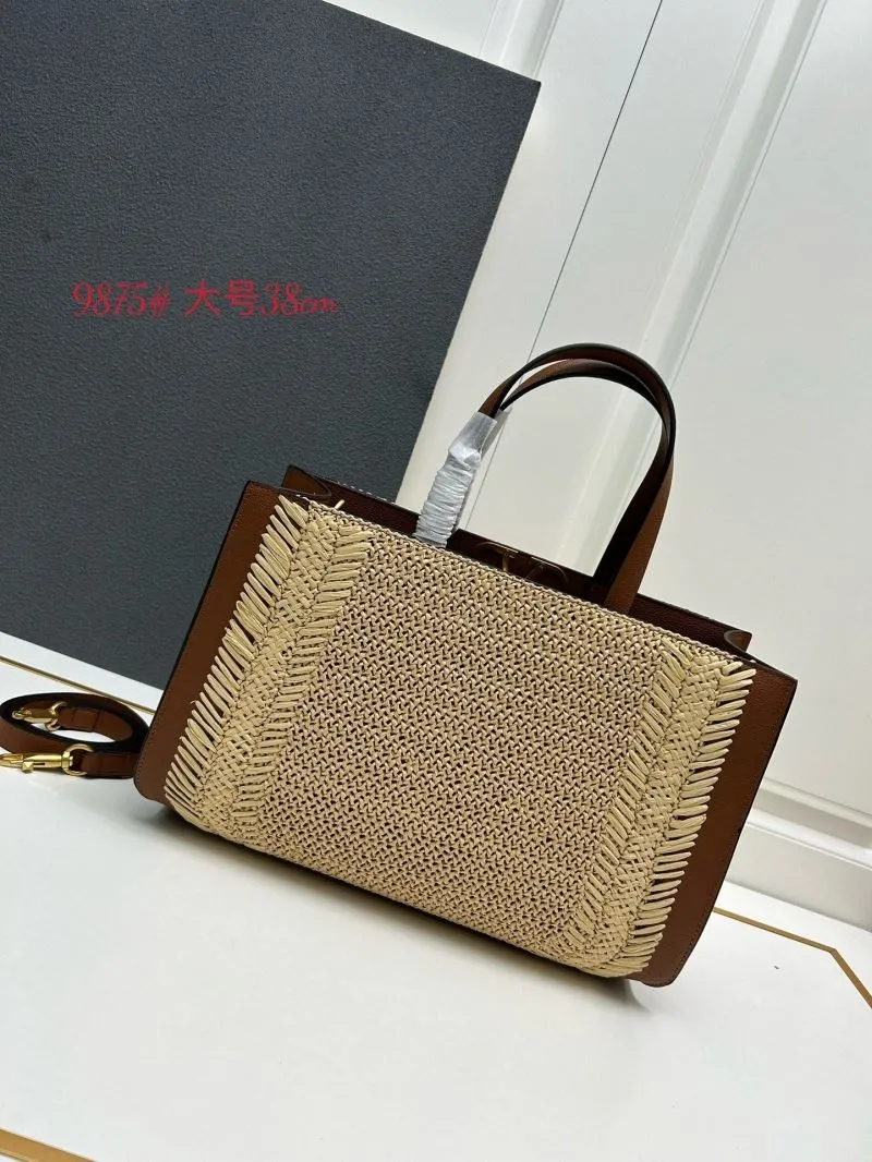 Alternative view of Valentino 9875 Large Woven Tote Bag Beige Brown