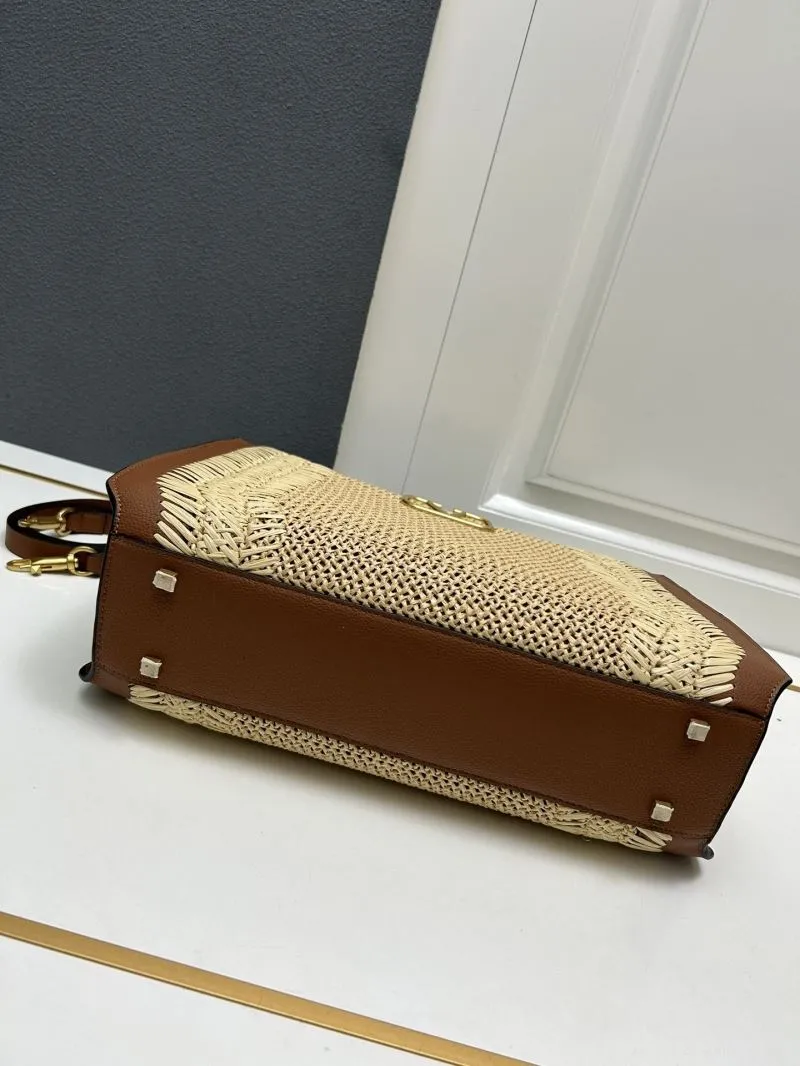 Valentino 9875 Large Woven Tote Bag Beige Brown - Image 7