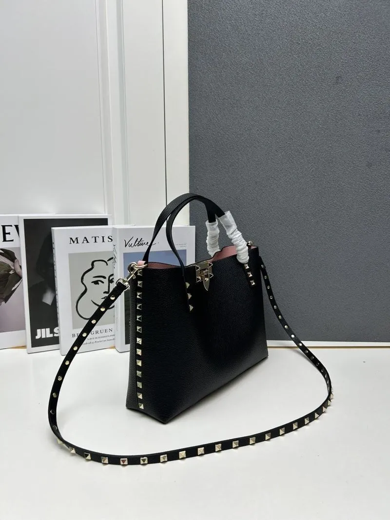 Valentino Black Leather Shoulder Tote Bag 5025 - Image 3