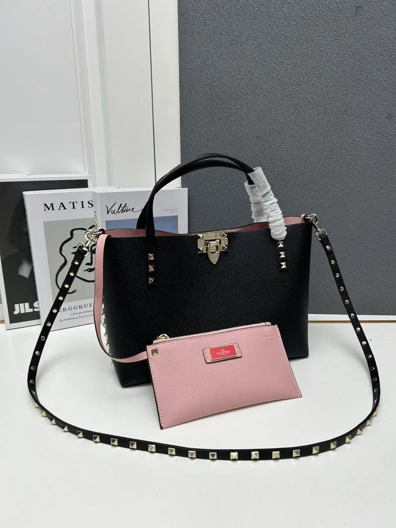 Valentino Black Leather Shoulder Tote Bag 5025 - Image 7
