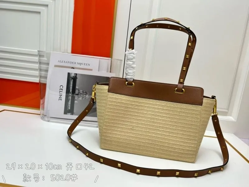 Valentino Beige Brown Studded Tote Bag 5020 - Image 3