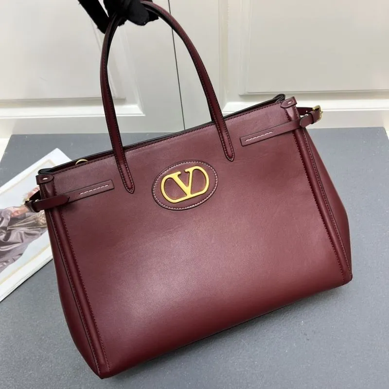 Valentino Burgundy Leather Tote Bag 5047 - Image 3