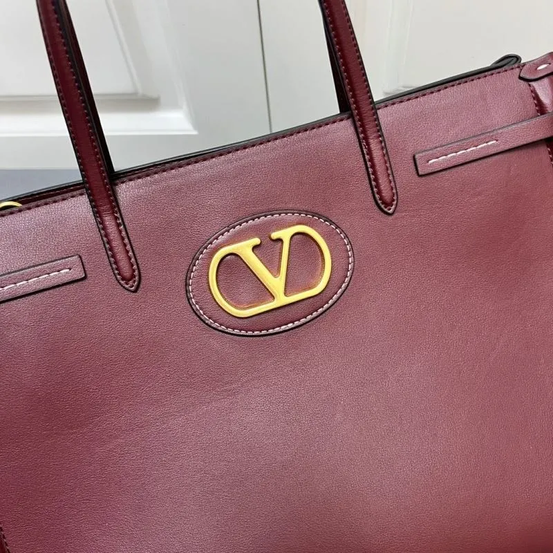 Valentino Burgundy Leather Tote Bag 5047 - Image 4