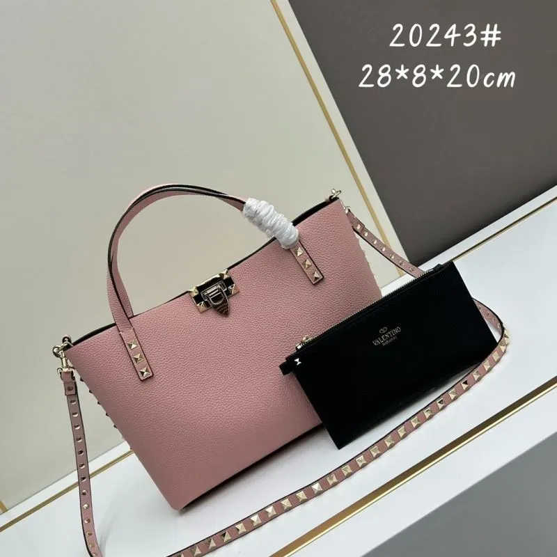 Valentino 20243 Pink Studded Leather Handbag with Pouch