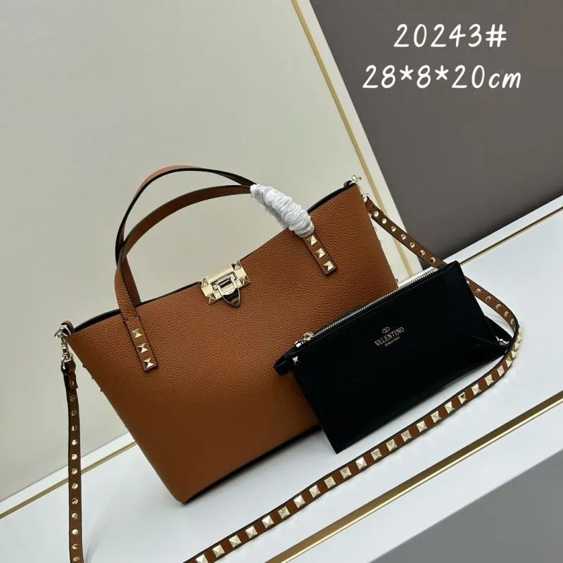 Valentino Brown Leather Tote Handbag with Small Pouch 20243