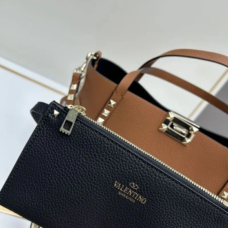 Valentino Brown Leather Tote Handbag with Small Pouch 20243 - Image 8