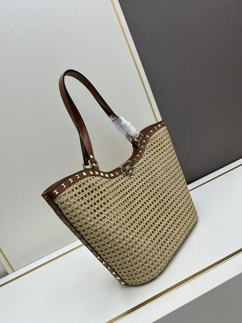 Alternative view of Valentino Studded Woven Tote Bag 20251 Beige Brown