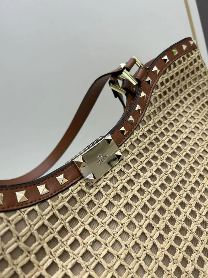 Valentino Studded Woven Tote Bag 20251 Beige Brown - Image 6