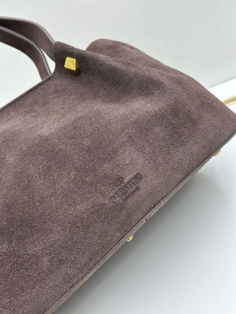 Valentino Dark Brown Suede Tote Bag with Gold Chain - Image 5