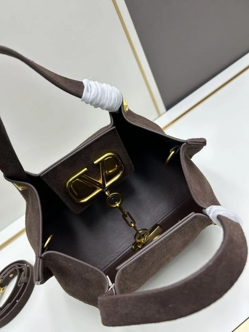 Valentino Dark Brown Suede Tote Bag with Gold Chain - Image 7