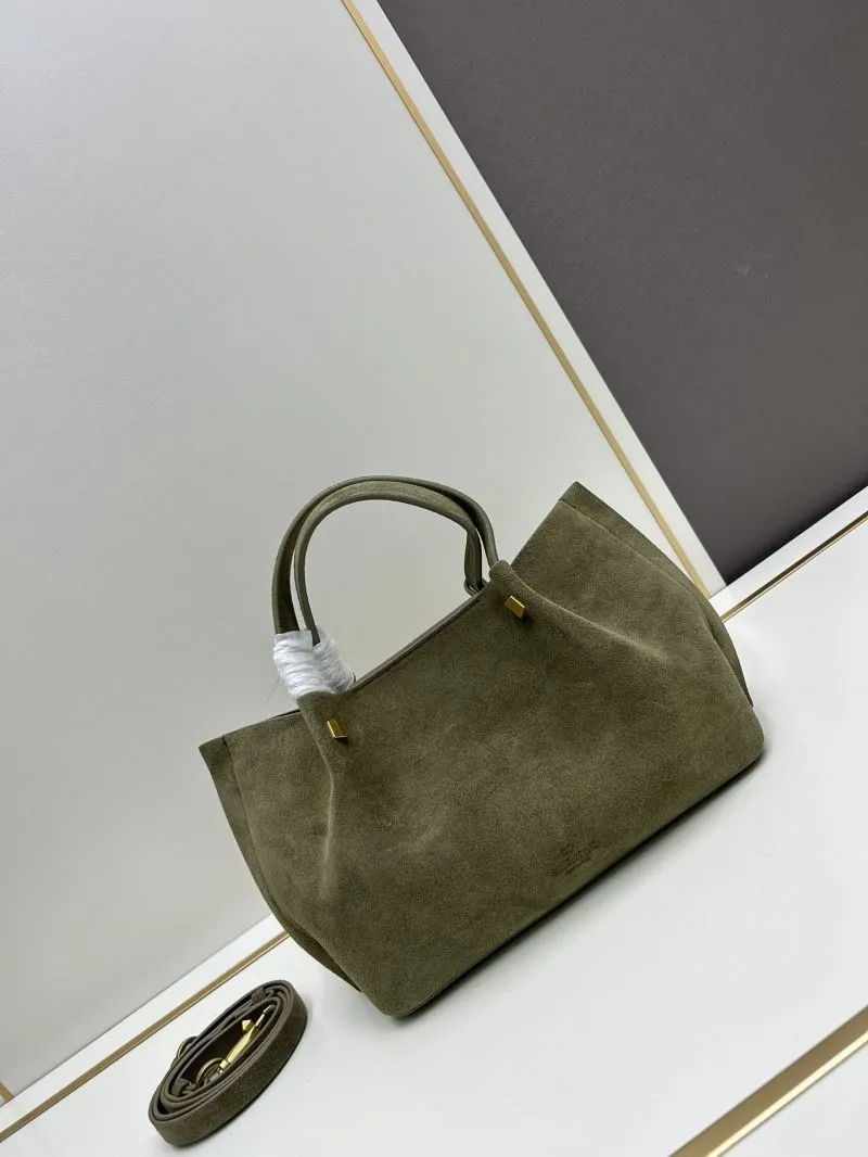 Valentino Olive Suede Tote Bag with Detachable Strap