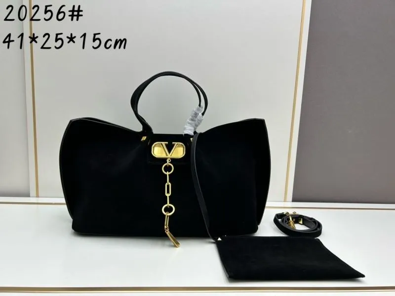 Valentino Black Suede Tote Bag with Pouch 20256