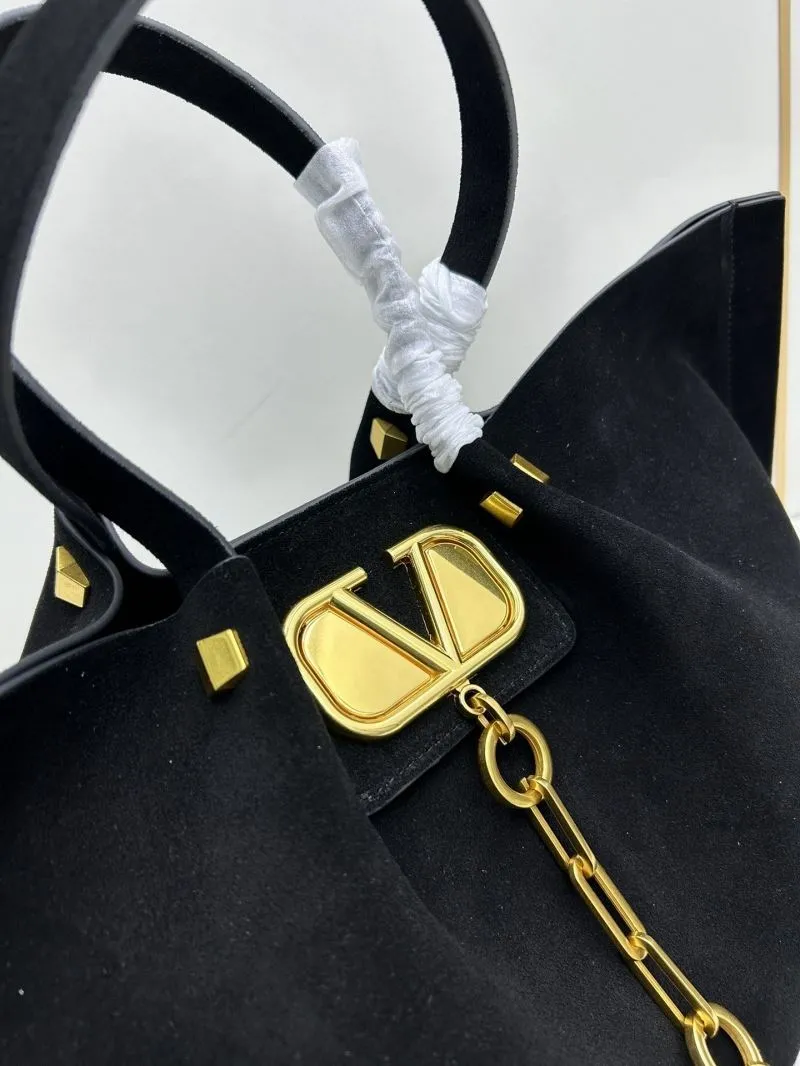 Valentino Black Suede Tote Bag with Pouch 20256 - Image 3