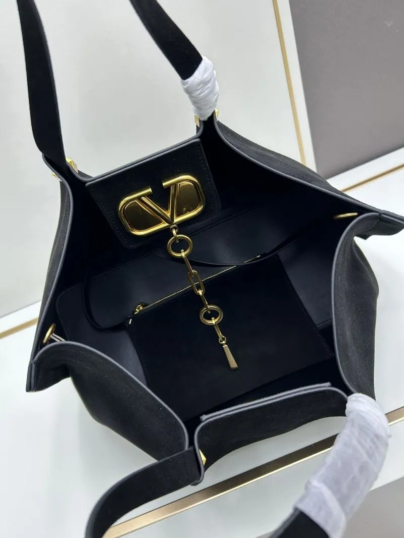 Valentino Black Suede Tote Bag with Pouch 20256 - Image 6