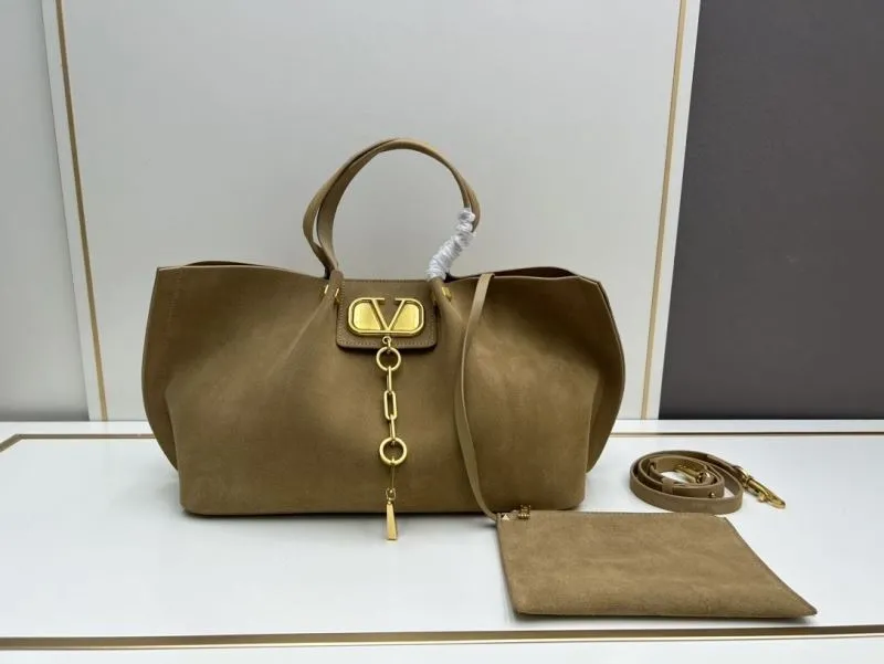 Valentino Tan Suede Tote Bag with Pouch and Strap