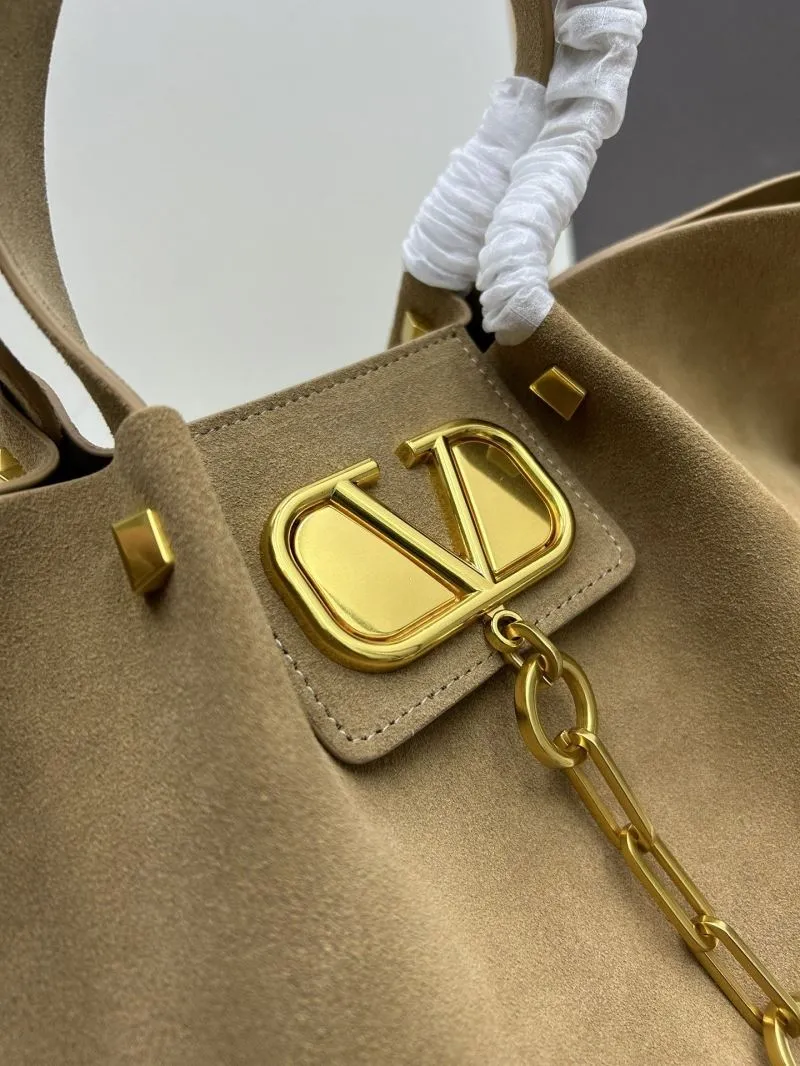 Valentino Tan Suede Tote Bag with Pouch and Strap - Image 3