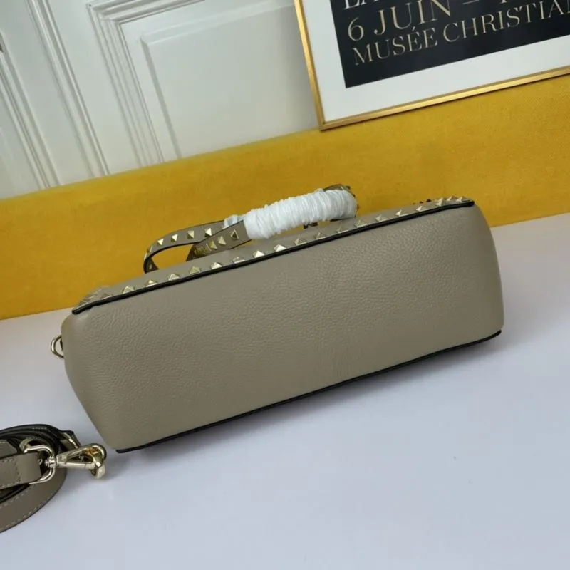 Valentino Taupe Studded Leather Tote Bag - Image 3