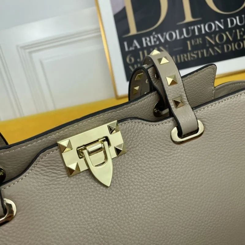 Valentino Taupe Studded Leather Tote Bag - Image 4