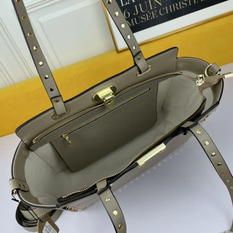 Valentino Taupe Studded Leather Tote Bag - Image 6