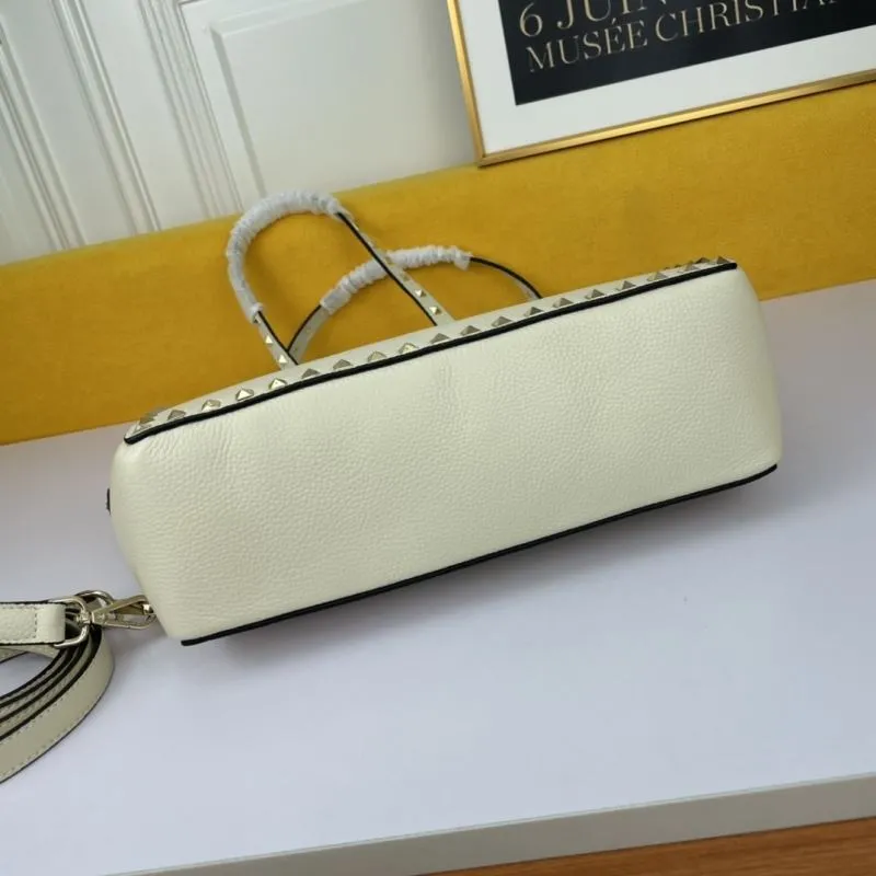 Valentino Cream Rockstud Tote Bag with Crossbody Strap - Image 3