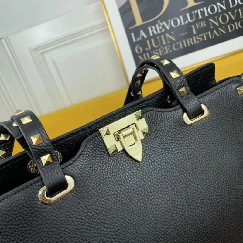 Valentino Black Studded Leather Tote Bag 201 - Image 4