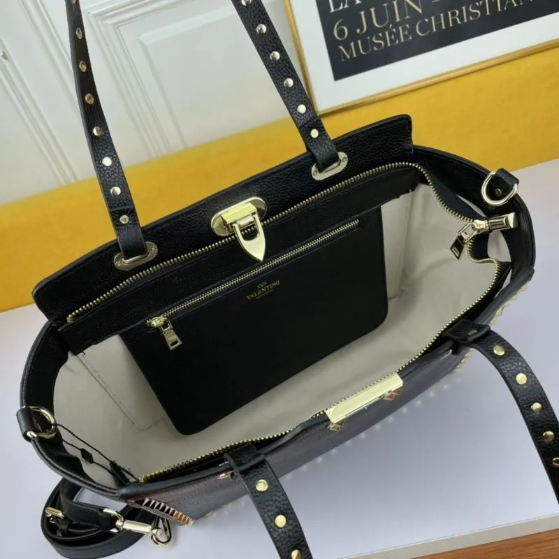 Valentino Black Studded Leather Tote Bag 201 - Image 6