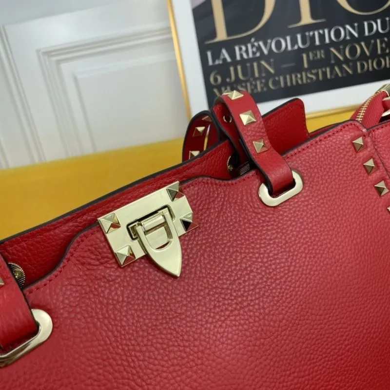 Valentino Red Leather Studded Tote Bag - Image 4