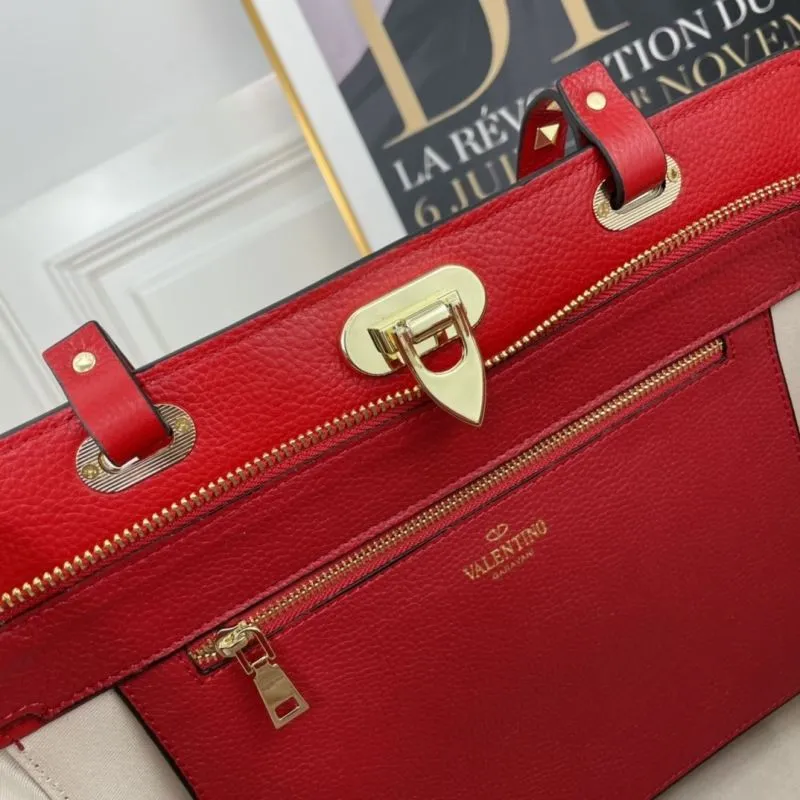 Valentino Red Leather Studded Tote Bag - Image 7