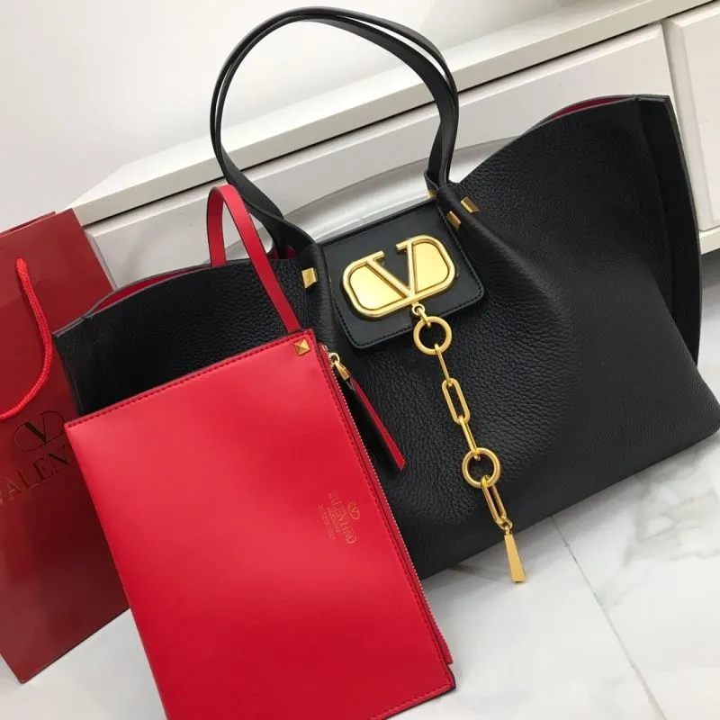 Valentino Black Leather Tote Bag with Pouch 206 - Image 3