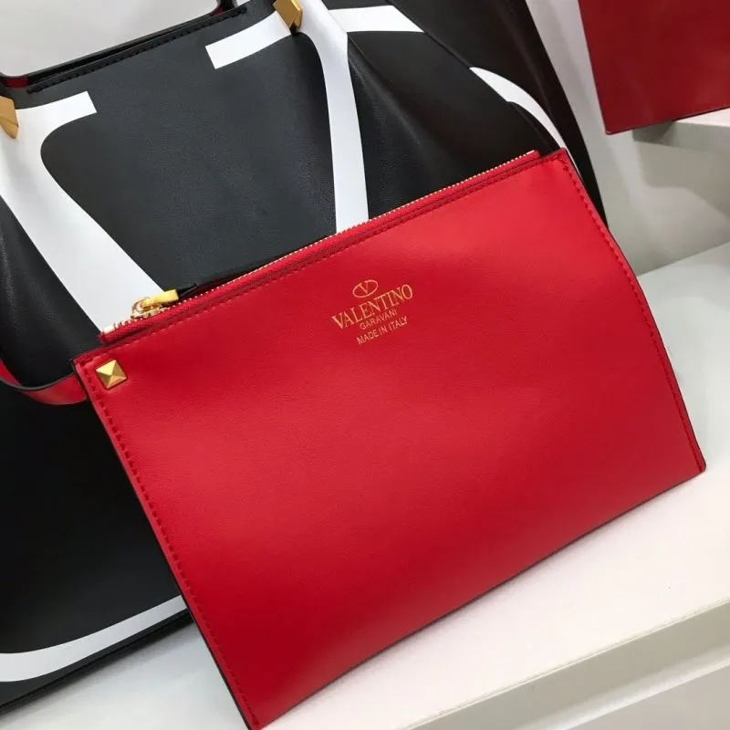 Valentino 207 Black Leather Tote Bag with Red Pouch - Image 3