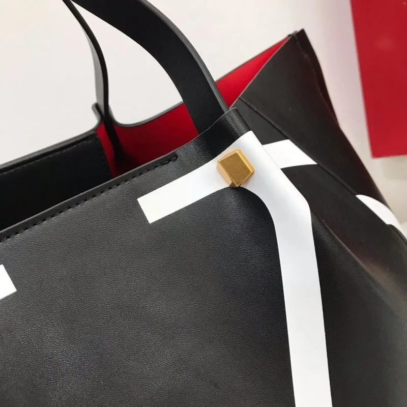 Valentino 207 Black Leather Tote Bag with Red Pouch - Image 4
