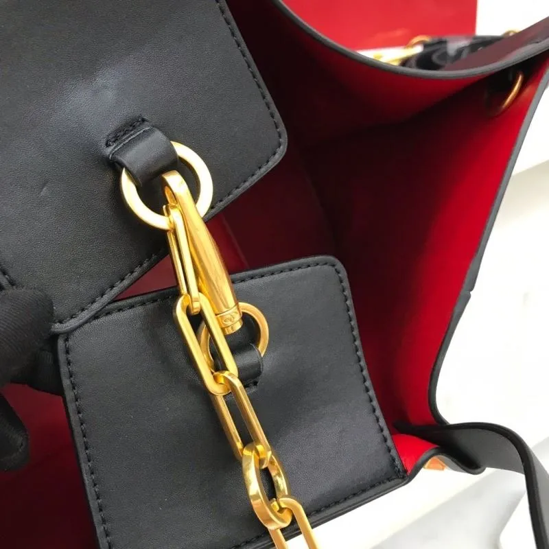 Valentino 207 Black Leather Tote Bag with Red Pouch - Image 7