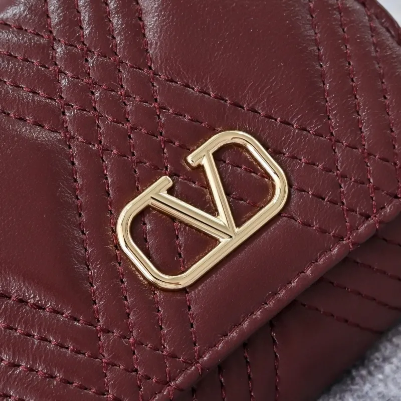 Valentino Garavani Burgundy Quilted Leather Wallet - Image 5