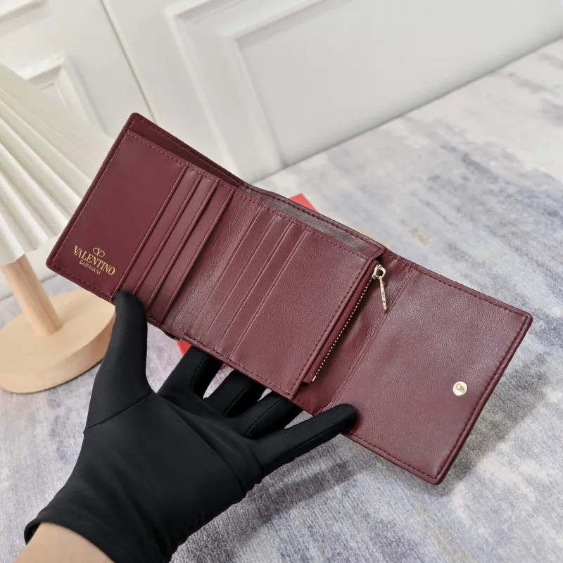 Valentino Garavani Burgundy Quilted Leather Wallet - Image 6