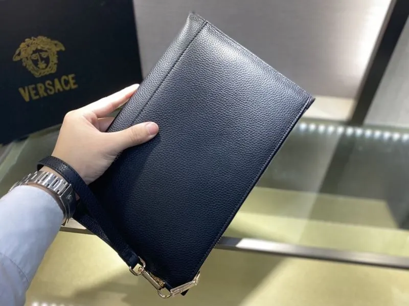 Versace Black Leather Wristlet Clutch Bag - Image 5